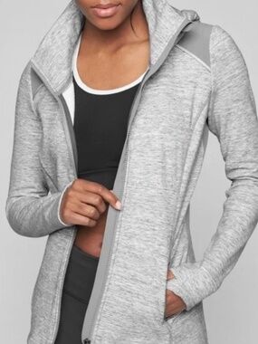XS Athleta Light Gray Hooded Women's Jacket/Sweatshirt